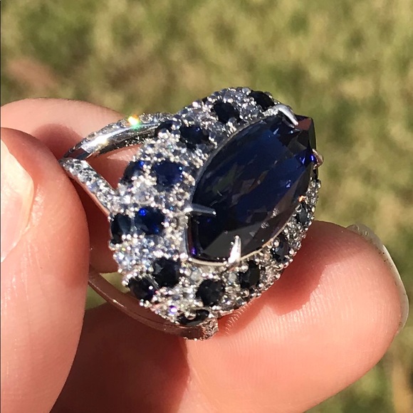Tanzanite Diamond and Sapphire Ring GIA Certified - Picture 3 of 11